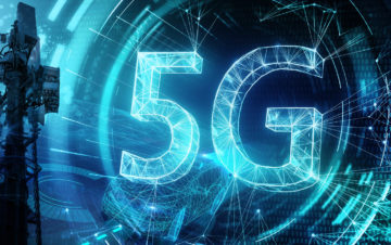 Creative glowing 5G backdrop. Mobile internet concept. 3D Rendering